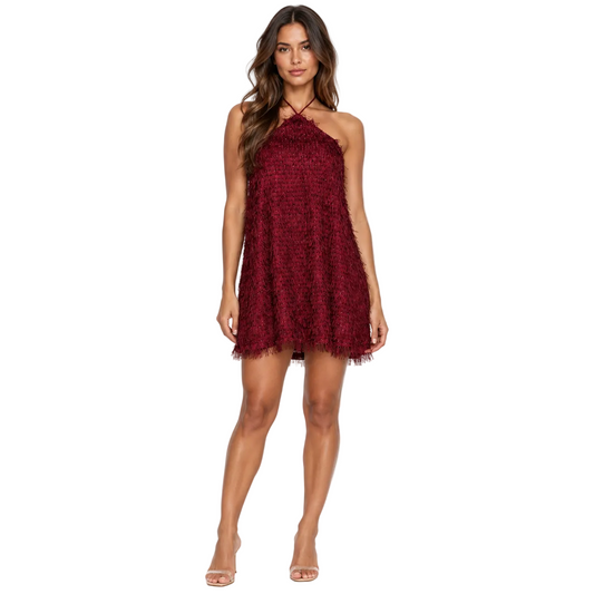 Burgundy Textured Halter Mini Dress