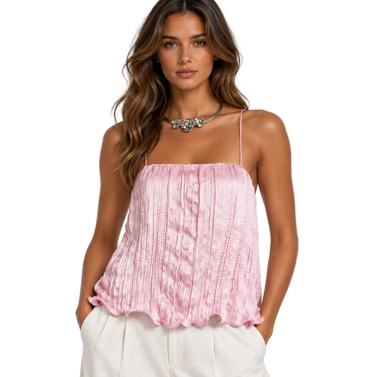 Light Pink Textured Camisole Top with Wavy Hem