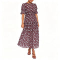 Burgundy Floral Ruffle-Sleeve Maxi Dress