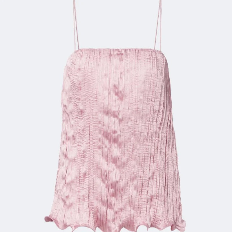 Light Pink Textured Camisole Top with Wavy Hem