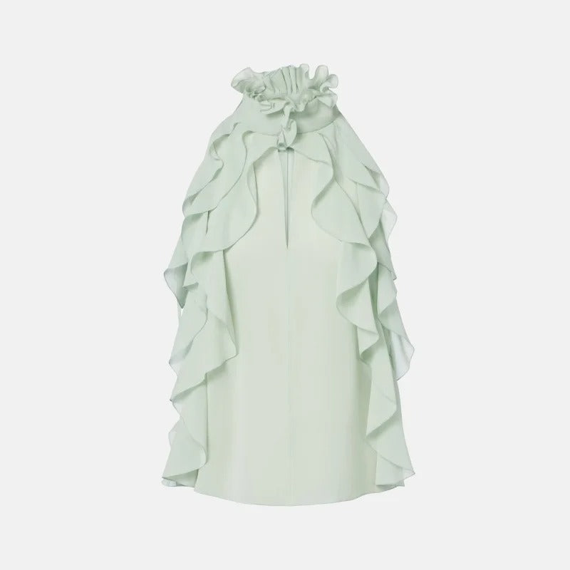 Mint Green Ruffle-Trim Halter Blouse