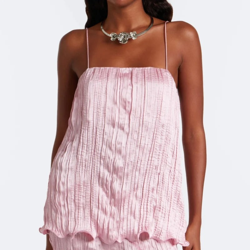 Light Pink Textured Camisole Top with Wavy Hem