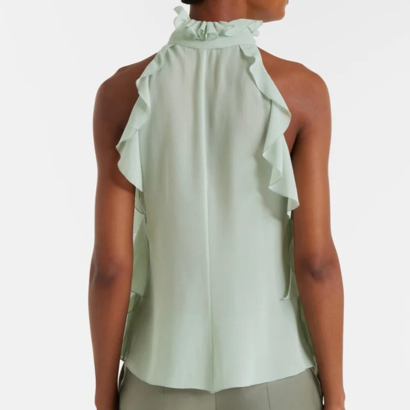 Mint Green Ruffle-Trim Halter Blouse