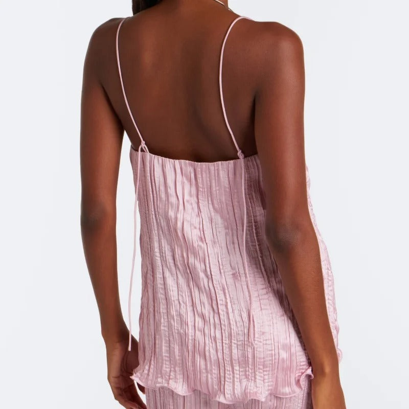 Light Pink Textured Camisole Top with Wavy Hem